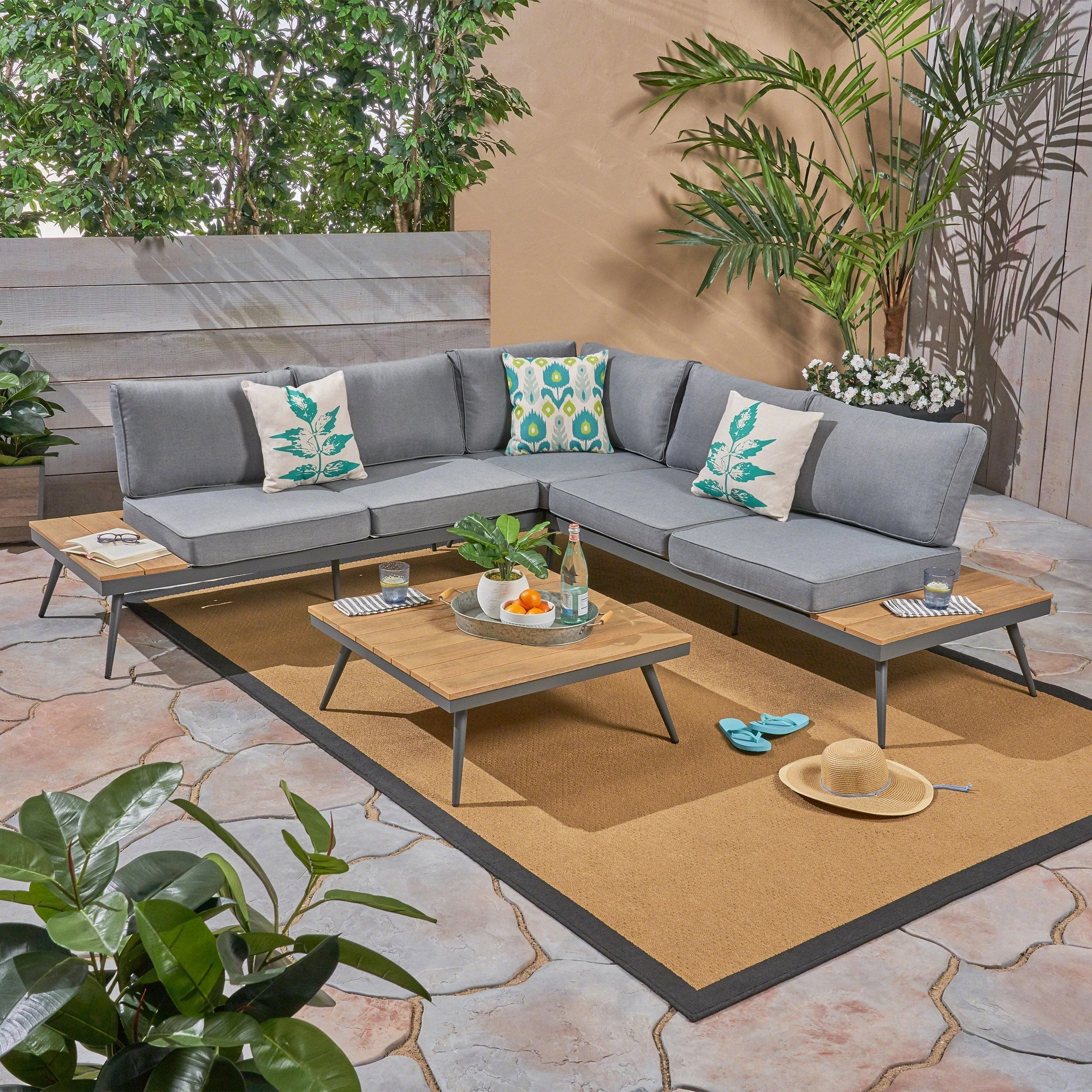 Outdoor Wood and Aluminum V-Shaped 5 Seater Sofa Set - NH321503