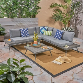 Outdoor Wood and Aluminum V-Shaped 5 Seater Sofa Set - NH321503 outdoor furniture, garden bench