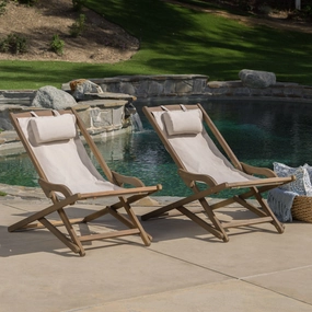 Outdoor Wood and Canvas Sling Chair (Set of 2) - NH862003 outdoor furniture, garden bench