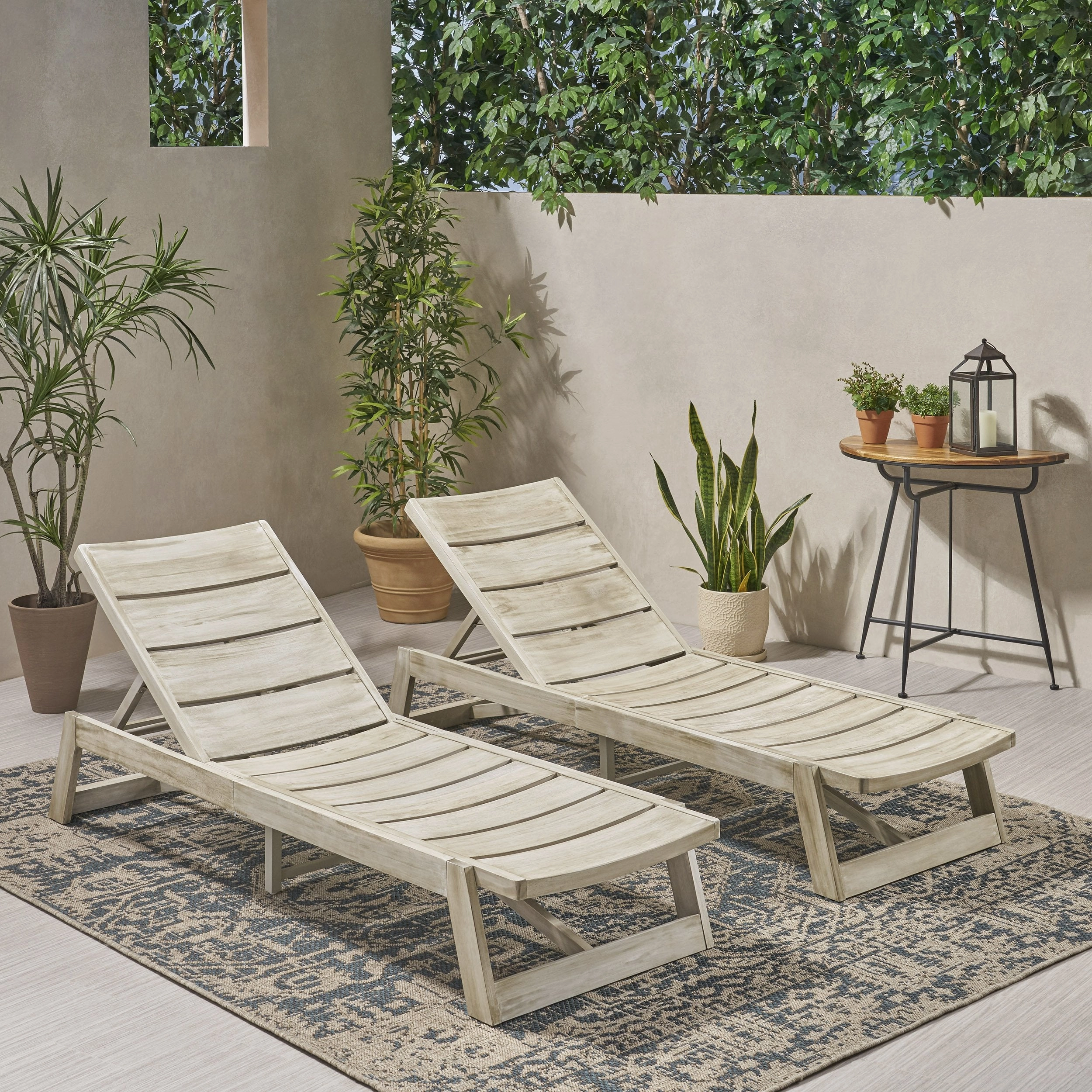 Outdoor Wood and Iron Chaise Lounges (Set of 2) - NH218903 outdoor furniture, garden bench