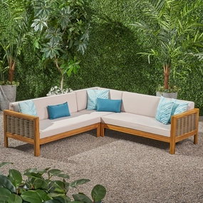Outdoor Wood and Wicker 5 Seater Sectional Sofa Set - NH525903 outdoor furniture, garden bench