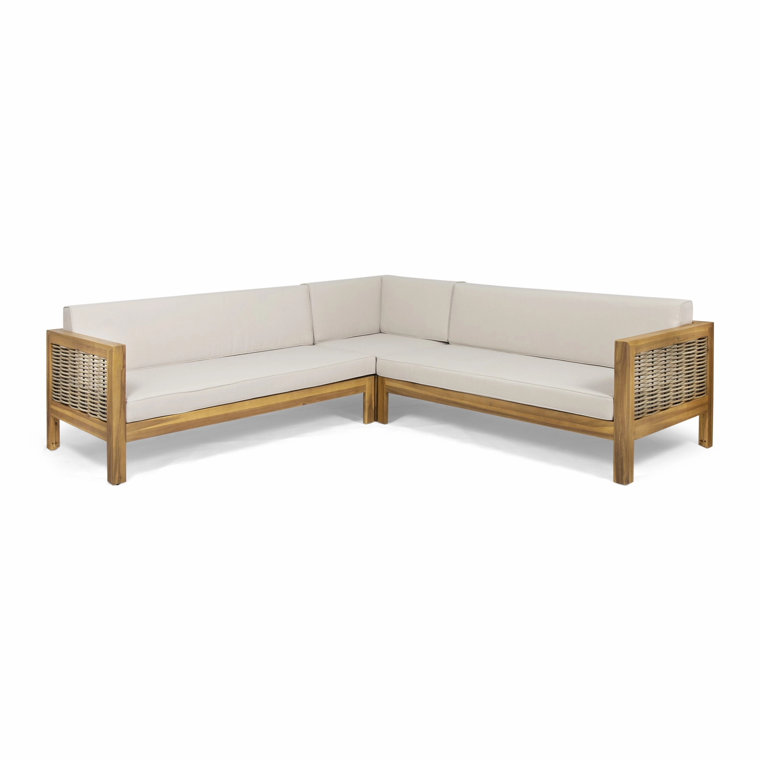Outdoor Wood and Wicker 5 Seater Sectional Sofa Set - NH525903