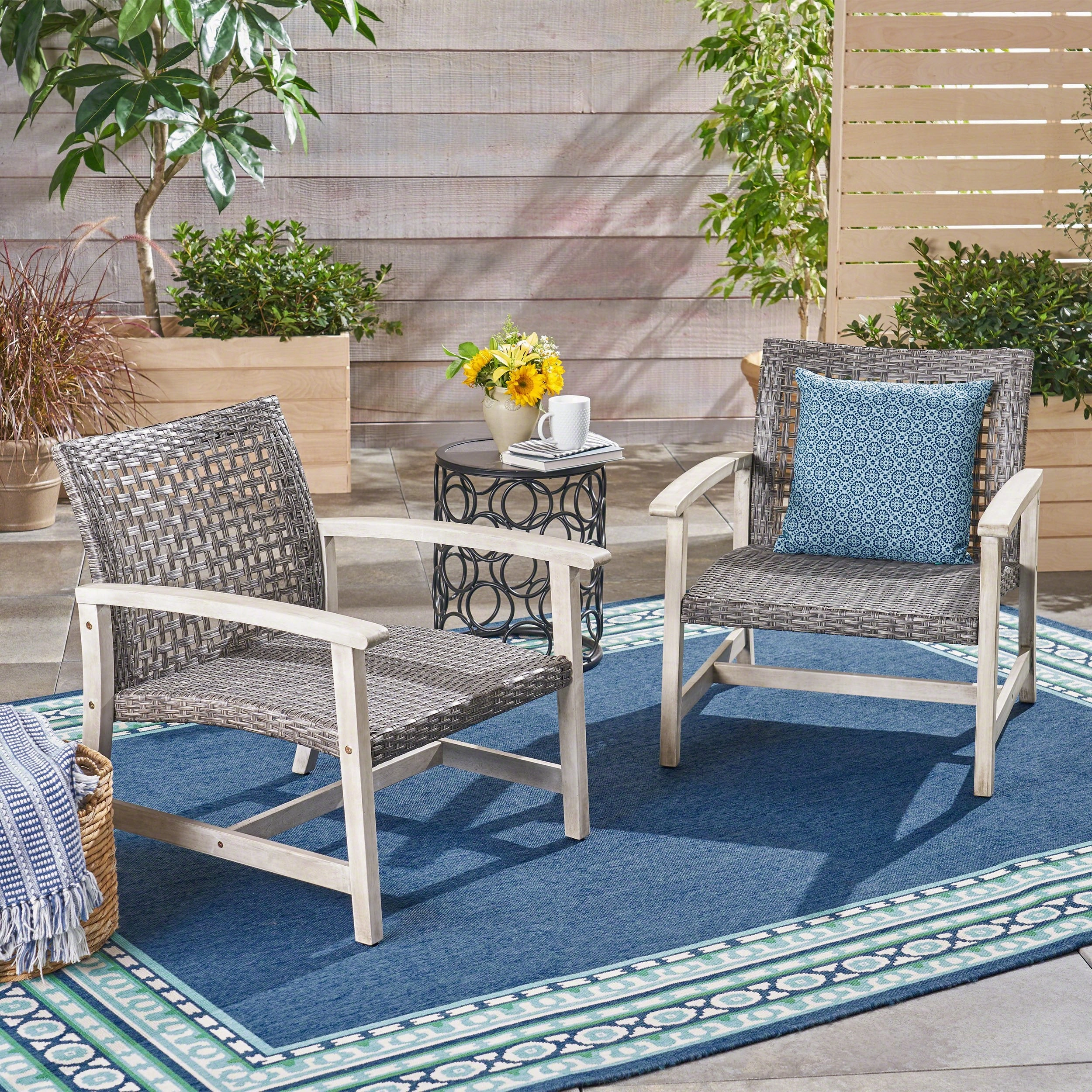 Outdoor Wood and Wicker Club Chairs - NH902503 outdoor furniture, garden bench