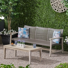 Outdoor Wood and Wicker Sofa and Coffee Table Set - NH241803 outdoor furniture, garden bench