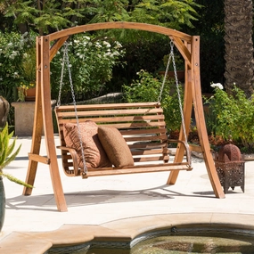Outdoor Wood Swinging Bench and Base - NH753592 outdoor furniture, garden bench