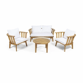 Outdoor Wooden Chat Set with Round Coffee Table - NH171313 outdoor furniture, garden bench