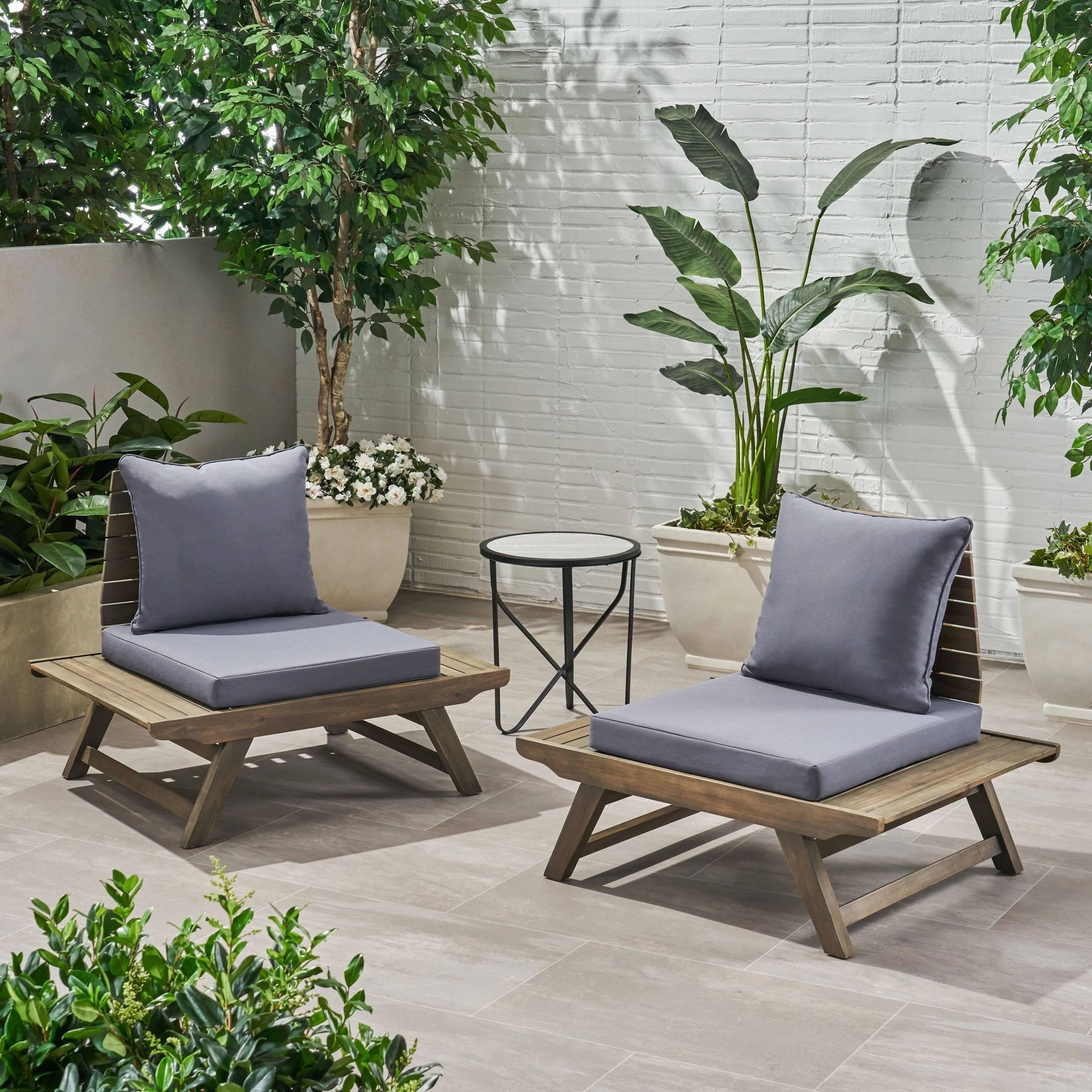 Outdoor Wooden Club Chairs with Cushions (Set of 2), Dark Gray and Gray Finish - NH171903 outdoor furniture, garden bench