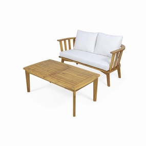Outdoor Wooden Loveseat and Coffee Table Set - NH471313 outdoor furniture, garden bench