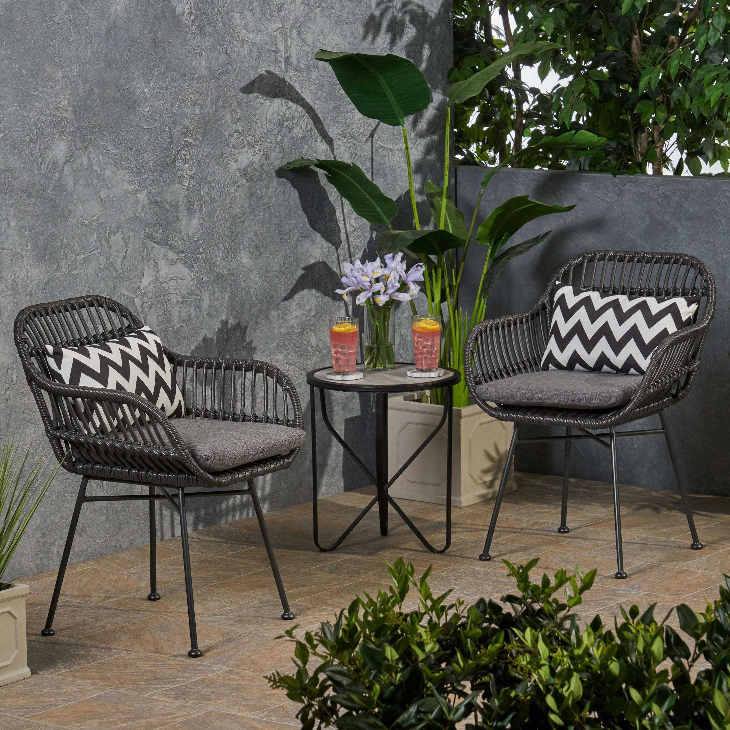 Outdoor Woven Faux Rattan Chairs with Cushions (Set of 2) - NH561903 outdoor furniture, garden bench