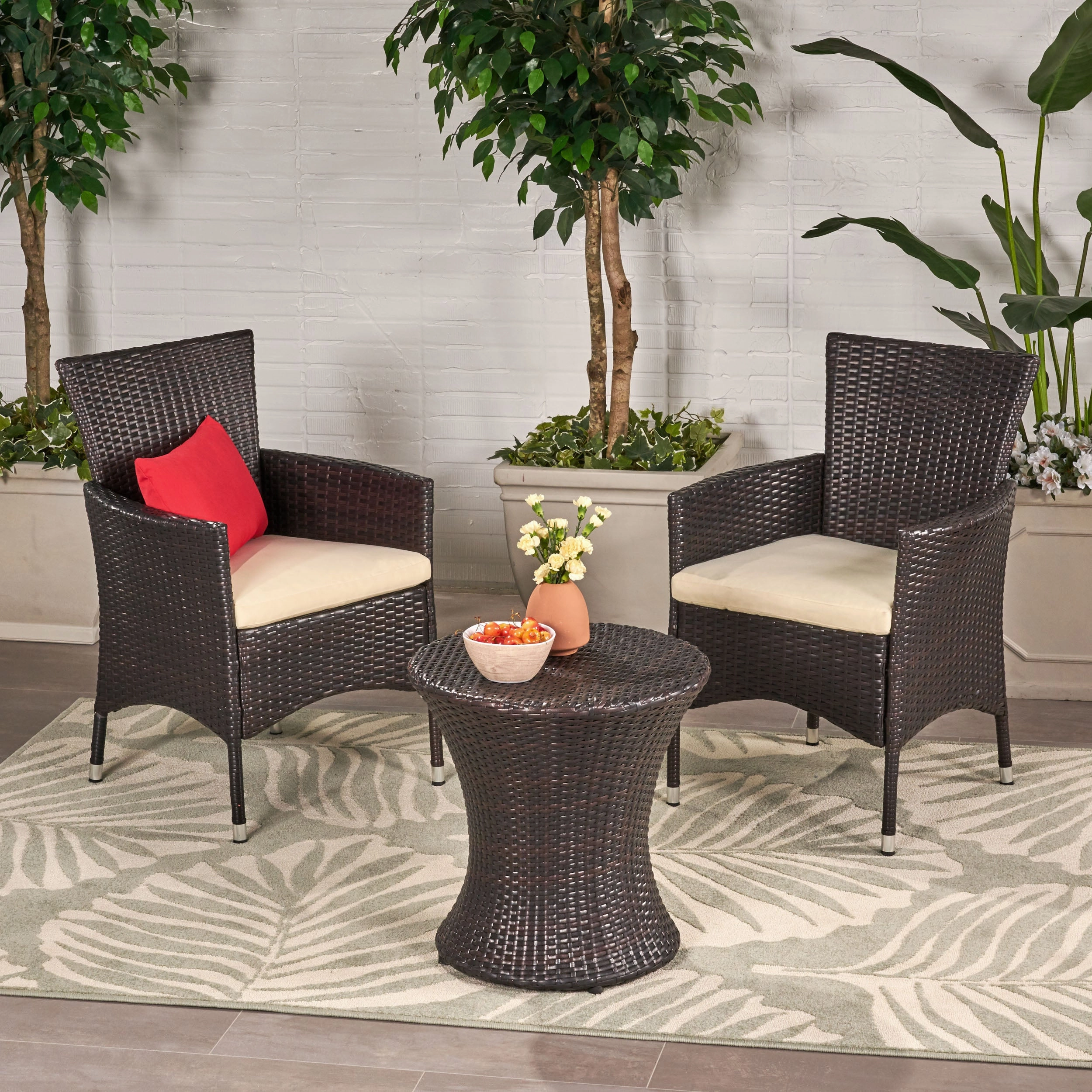 Outdoors Brown Wicker 3 Piece Chat Set - NH524992 outdoor furniture, garden bench