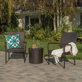 Outdoors Brown Wicker 3 Piece Stacking Chair Chat Set - NH724992 outdoor furniture, garden bench