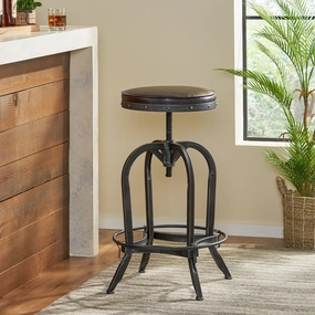 Padded Brown Leather Iron Adjustable Swivel Bar Stool - NH519832 kitchen accessories, table linens