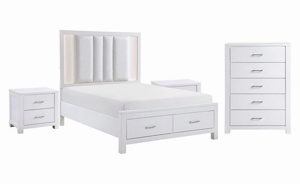 Paris 5-Piece King Storage Bedroom Package - White, Silver