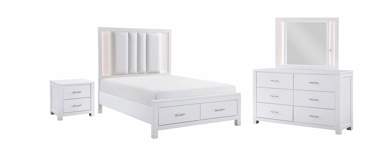 Paris 6-Piece King Storage Bedroom Package - White, Silver