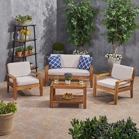 Patio Acacia Wood 4-Seater Conversation Set with Coffee Table and Sunbrella Cushions - NH562703 outdoor furniture, garden bench