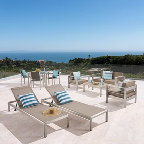 Patio Collection - 4-Seat Dining Set, 3-Piece Conversation Set, 2 Chaise Lounges, Coffee Table - Aluminum - Glass Table Top - Silver, Gray, Khaki - NH810703 outdoor furniture, garden bench