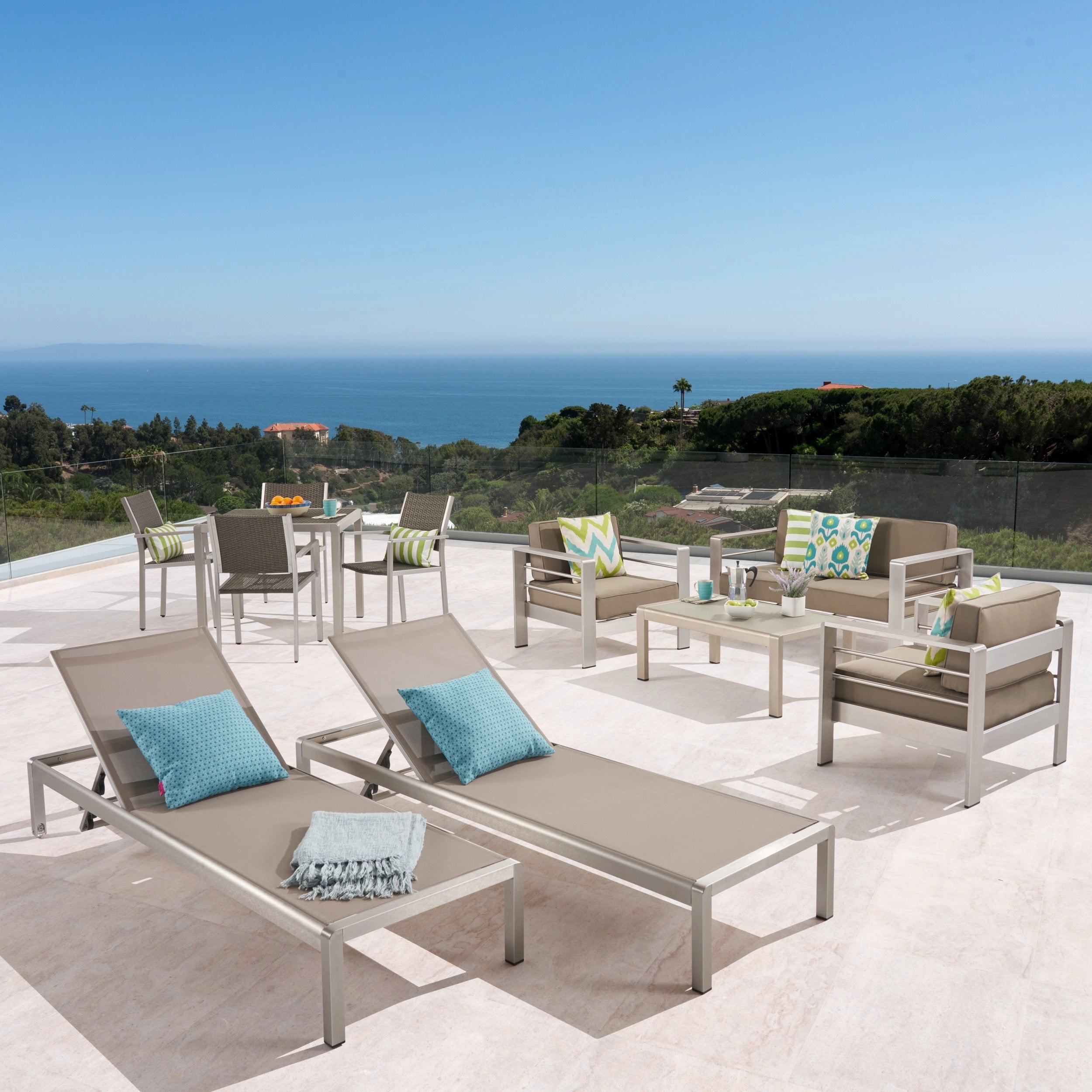 Patio Collection - 4-Seat Dining Set, 3-Piece Conversation Set, 2 Chaise Lounges, Coffee Table - Aluminum - Wicker Table Top and Seats - Silver, Gray, Khaki - NH820703 outdoor furniture, garden bench