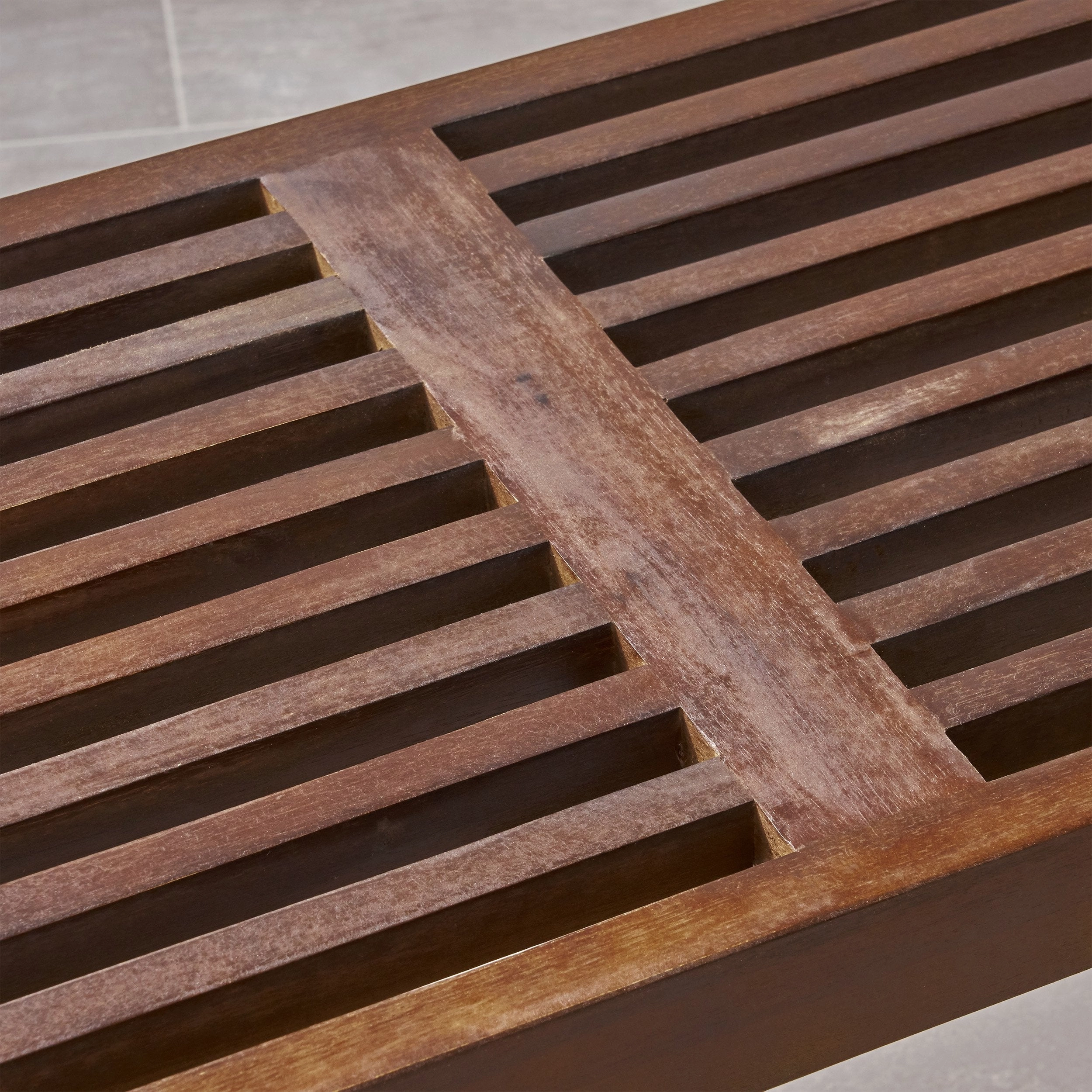 Patio Dining Bench, Acacia Wood with Iron Legs, Modern, Contemporary - NH195703
