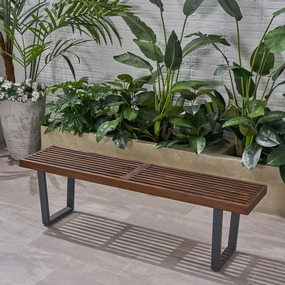 Patio Dining Bench, Acacia Wood with Iron Legs, Modern, Contemporary - NH195703 outdoor furniture, garden bench
