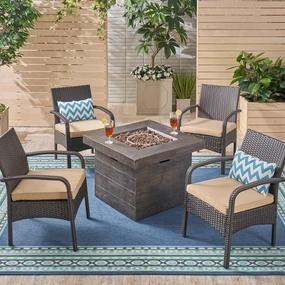 Patio Fire Pit Set, 4-Seater with Club Chairs, Wicker with Outdoor Cushions - NH052703 outdoor furniture, garden bench