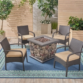 Patio Fire Pit Set, 4-Seater with Club Chairs, Wicker with Outdoor Cushions - NH152703 outdoor furniture, garden bench