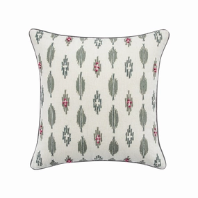 Patola Ikat Slate Blue and Pink French Knot Linen Cushion