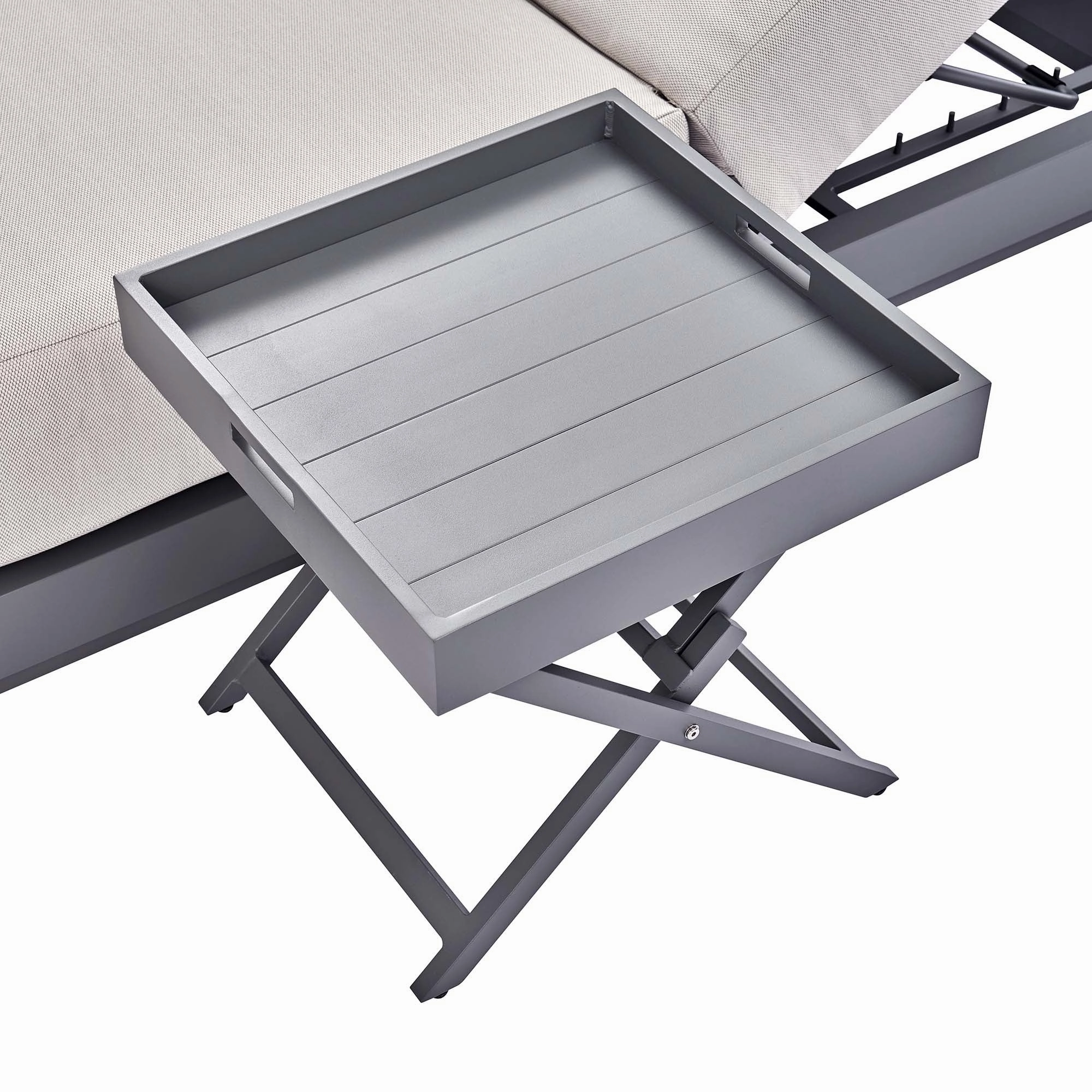 Pedra Aluminium Outdoor Side Tray Table, Grey