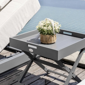 Pedra Aluminium Outdoor Side Tray Table, Grey