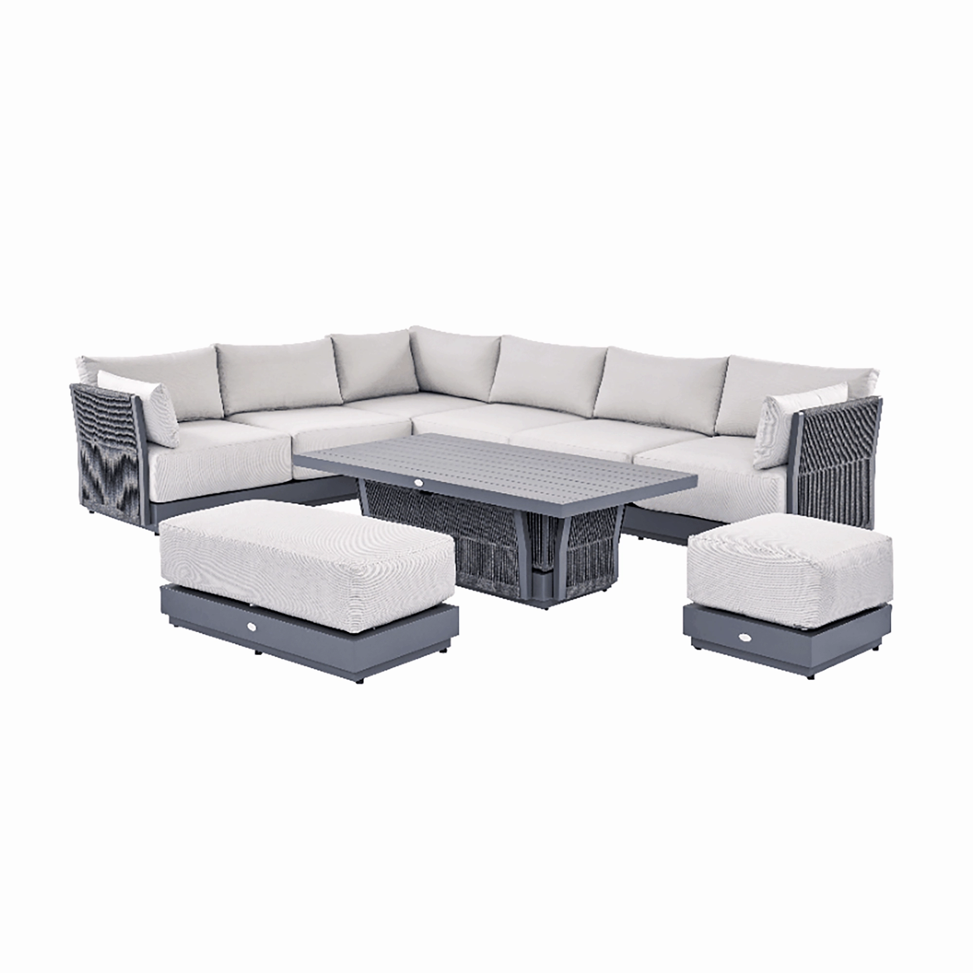 Pedra Rope and Aluminium Large Corner Casual Dining Set with Rising Table, Grey