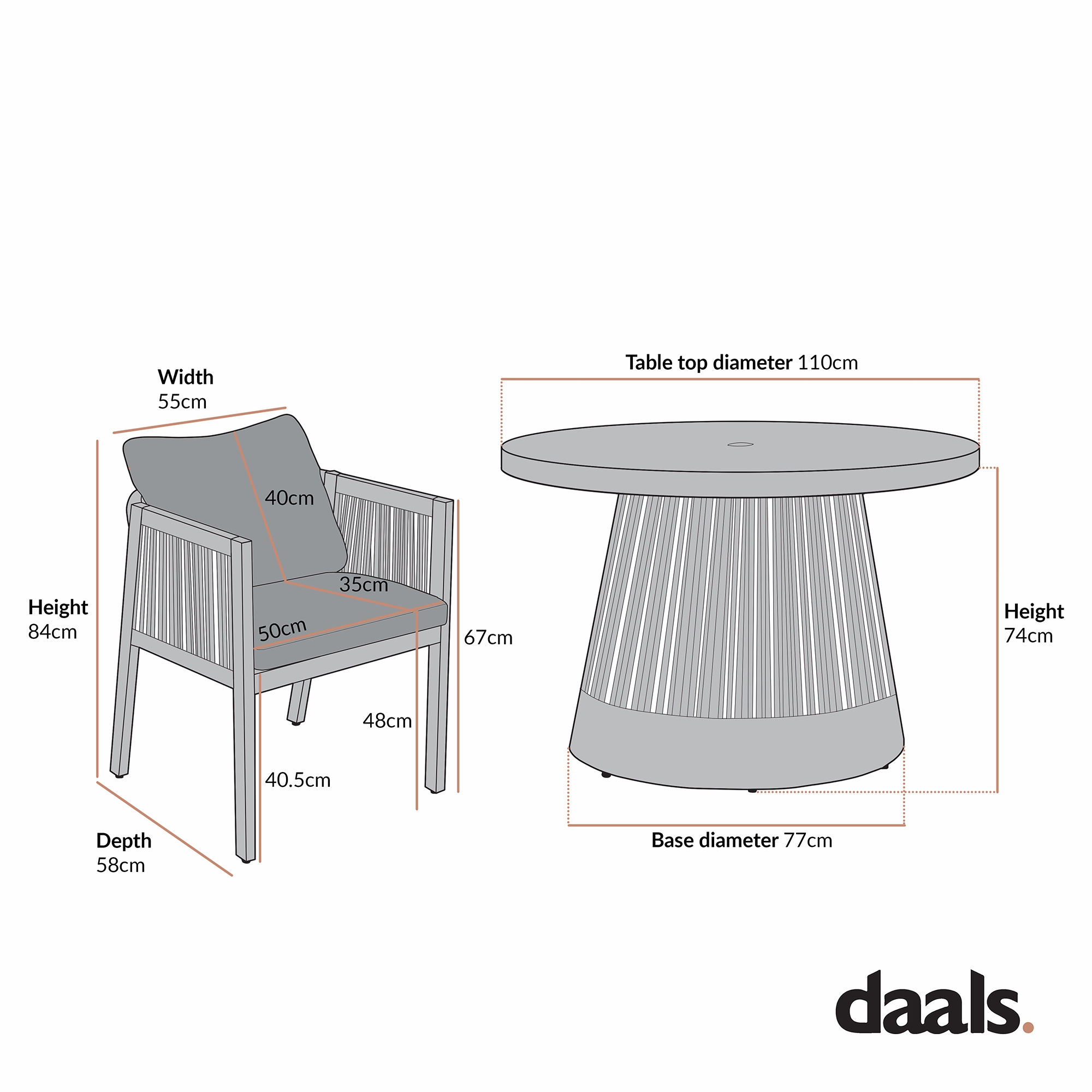 Pedra Rope and Aluminium Outdoor 4-Seater Round Dining Set, Grey