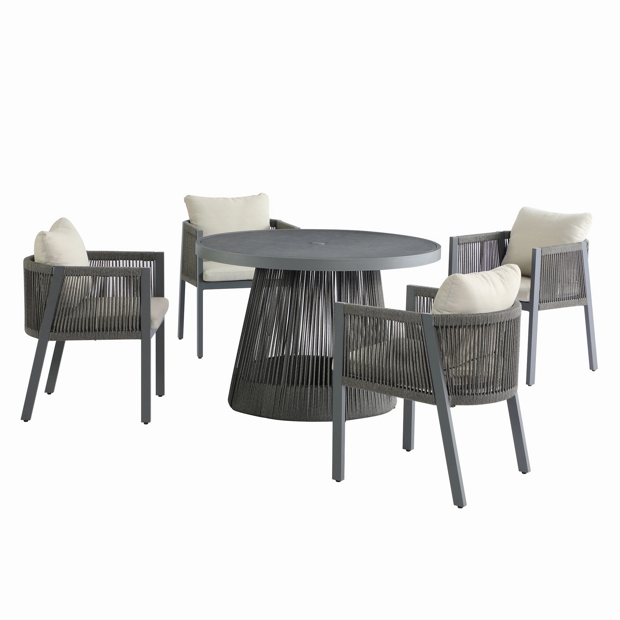 Pedra Rope and Aluminium Outdoor 4-Seater Round Dining Set, Grey
