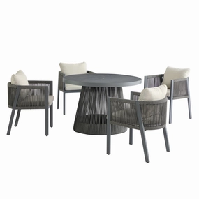 Pedra Rope and Aluminium Outdoor 4-Seater Round Dining Set, Grey