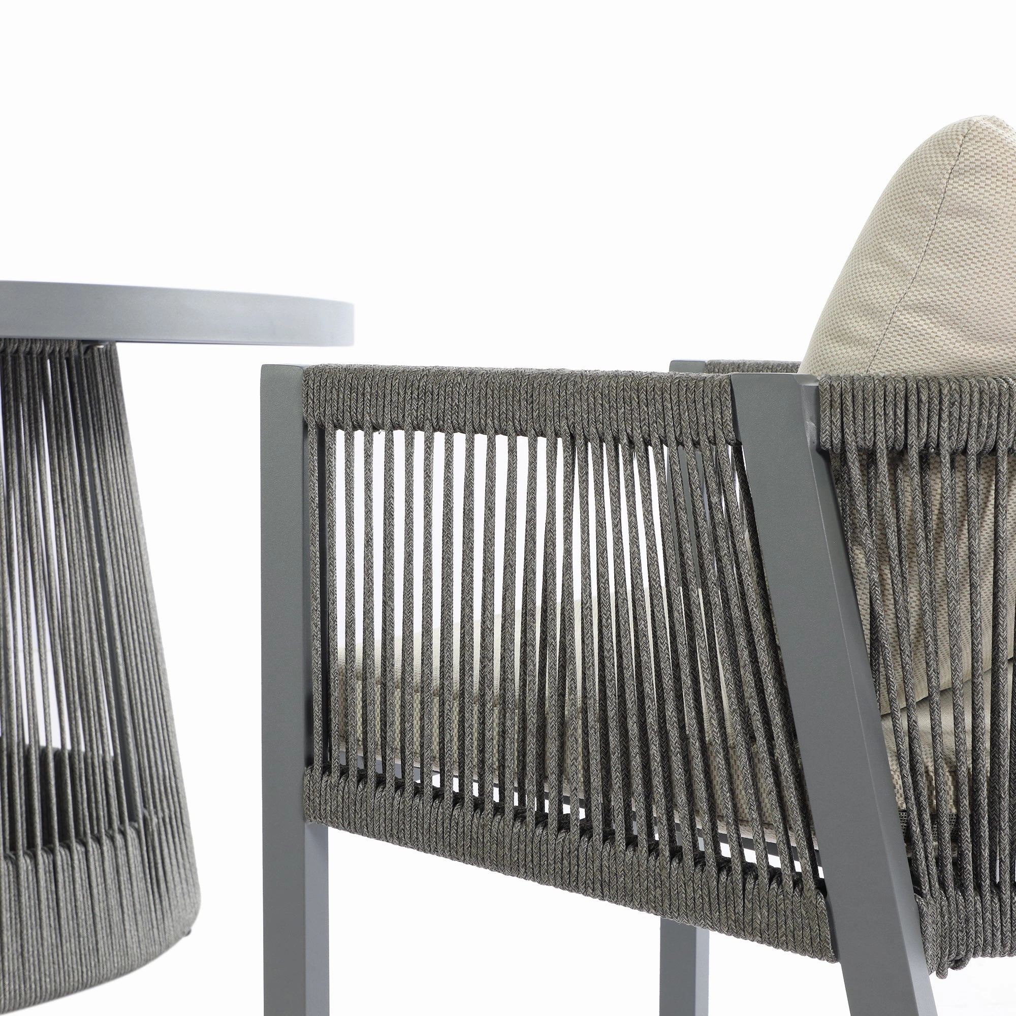 Pedra Rope and Aluminium Outdoor 4-Seater Round Dining Set, Grey