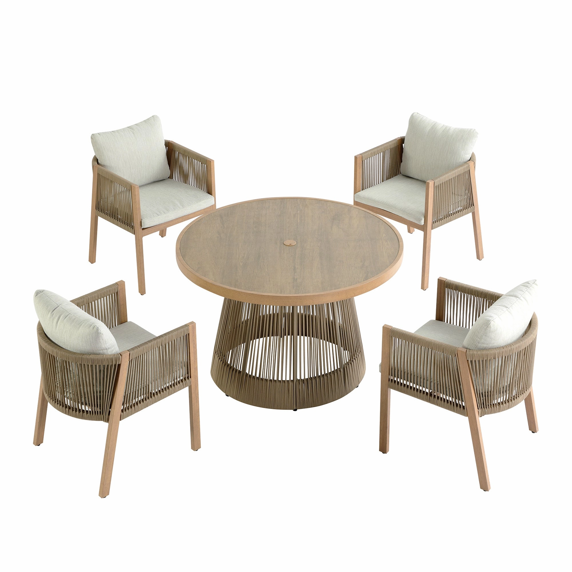 Pedra Rope and Aluminium Outdoor 4-Seater Round Dining Set, Natural