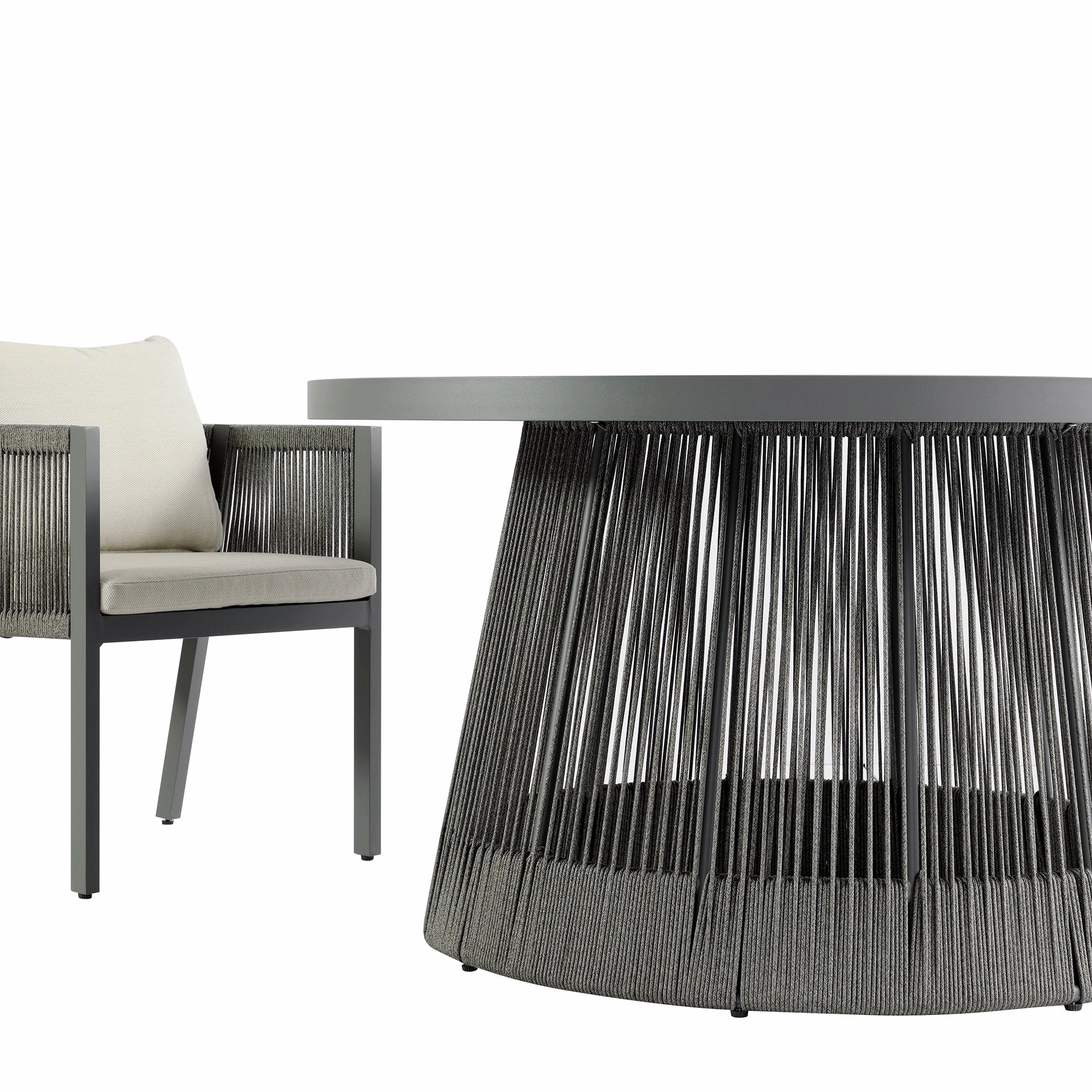 Pedra Rope and Aluminium Outdoor 6-Seater Round Dining Set, Grey