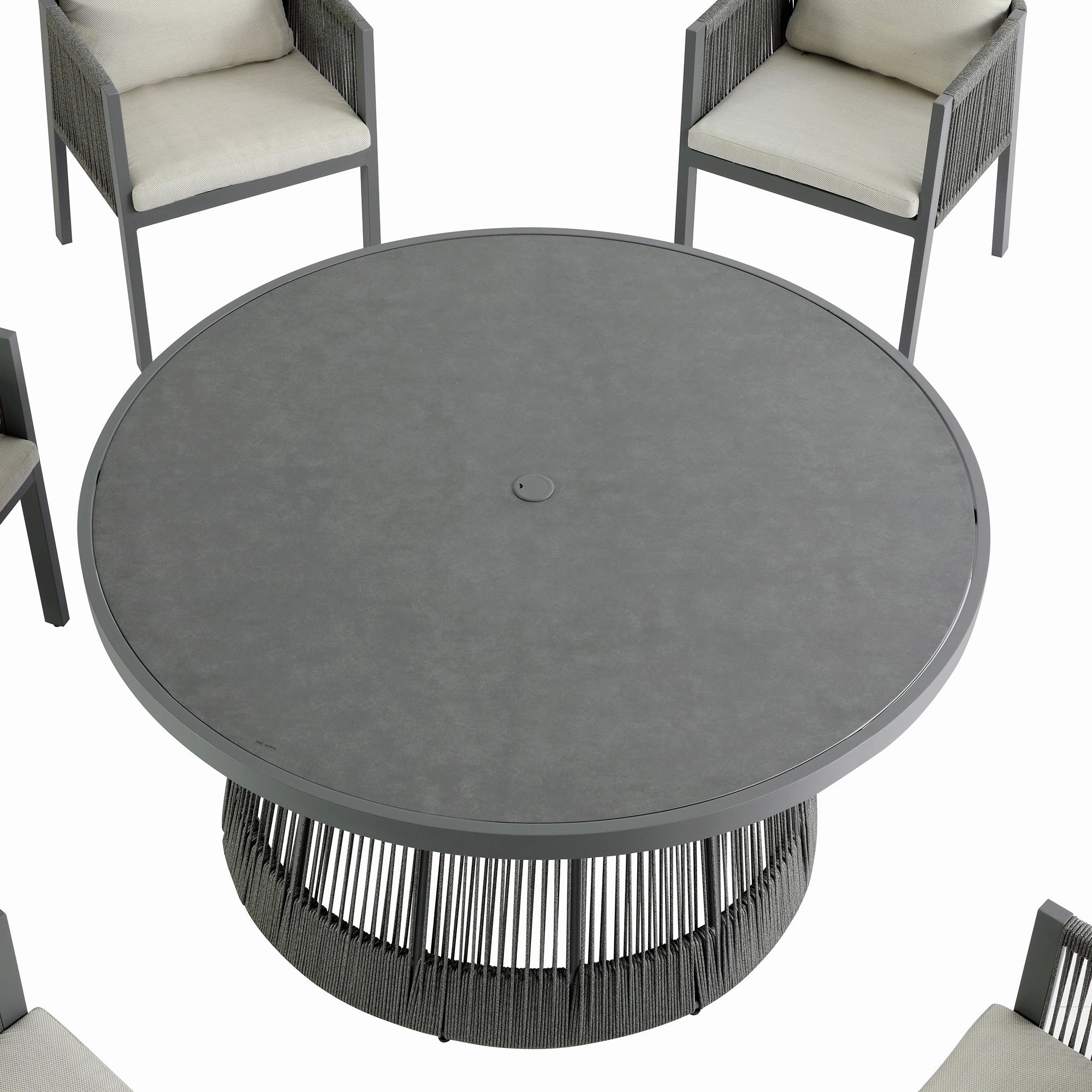 Pedra Rope and Aluminium Outdoor 6-Seater Round Dining Set, Grey