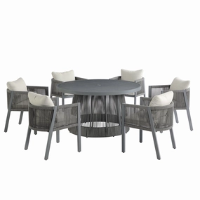 Pedra Rope and Aluminium Outdoor 6-Seater Round Dining Set, Grey