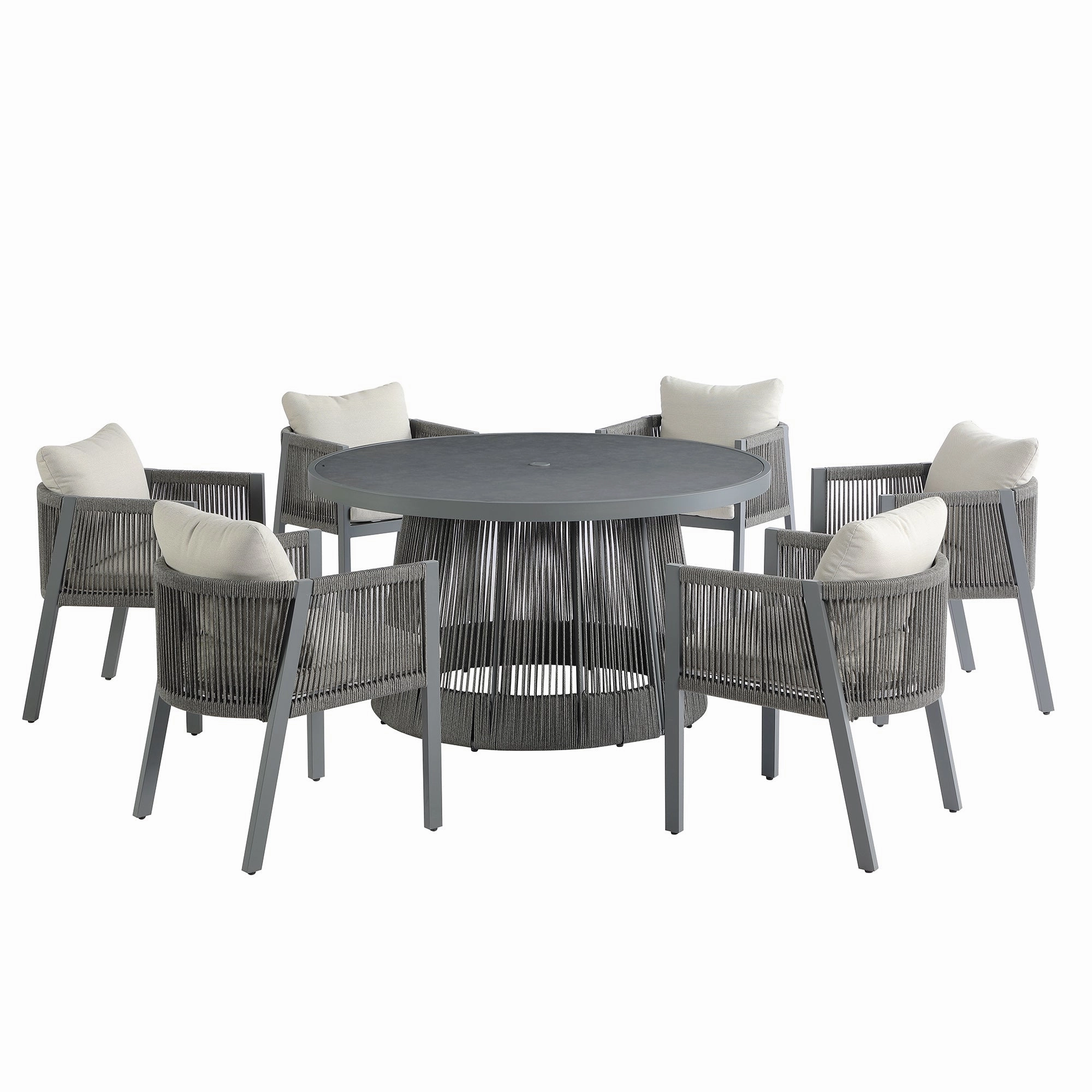 Pedra Rope and Aluminium Outdoor 6-Seater Round Dining Set, Grey