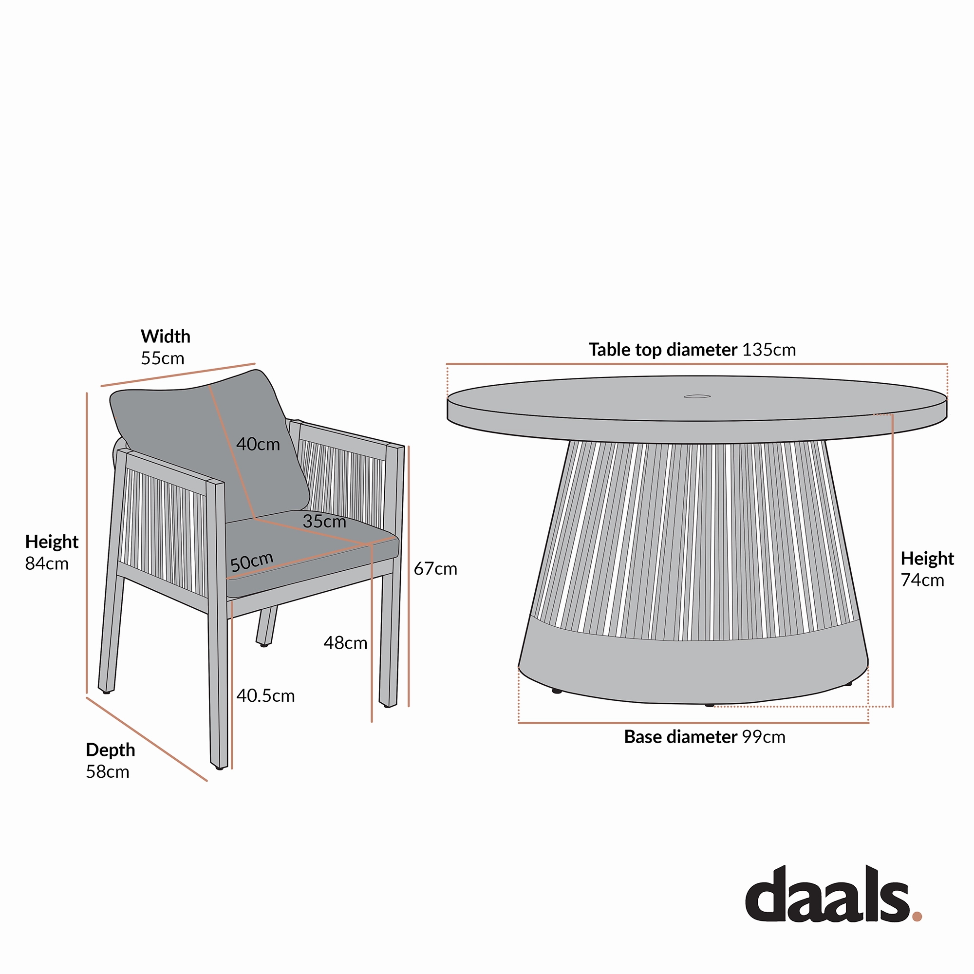 Pedra Rope and Aluminium Outdoor 6-Seater Round Dining Set, Grey