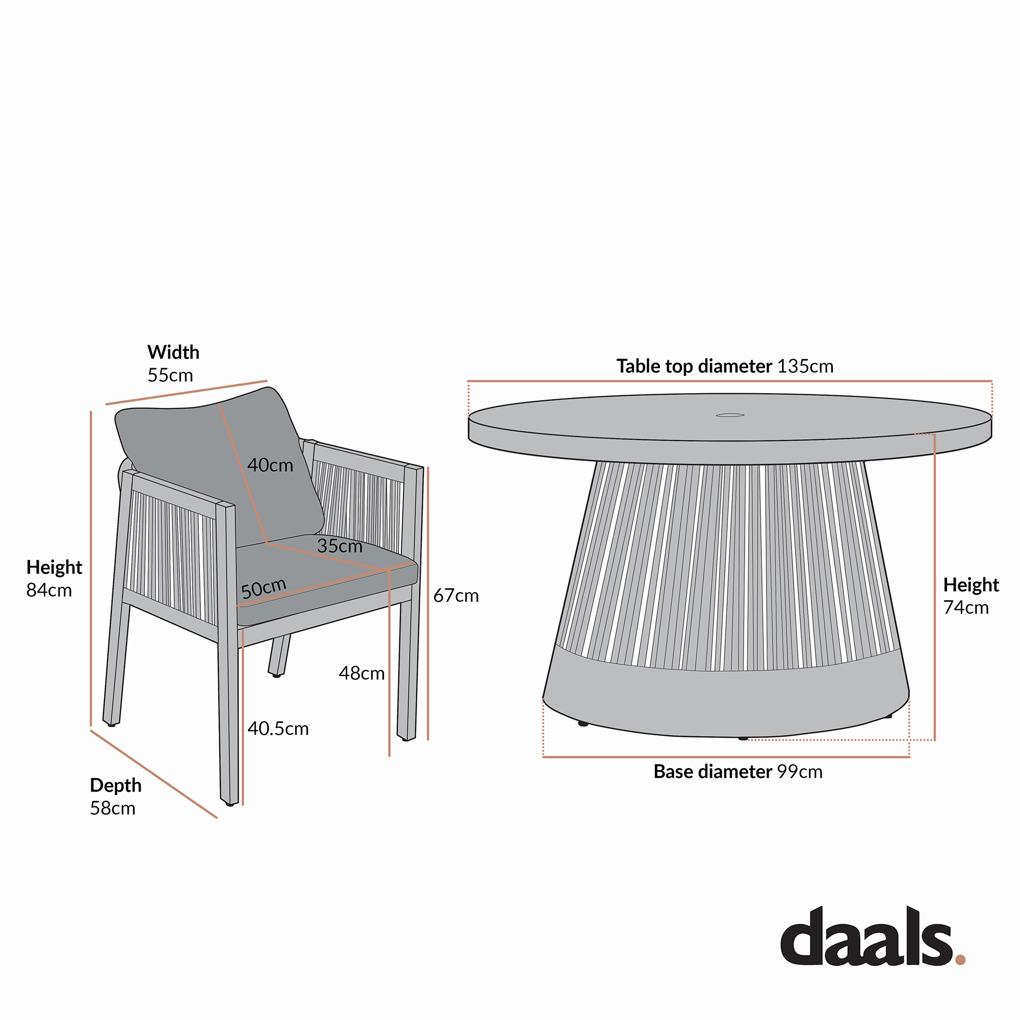 Pedra Rope and Aluminium Outdoor 6-Seater Round Dining Set, Natural