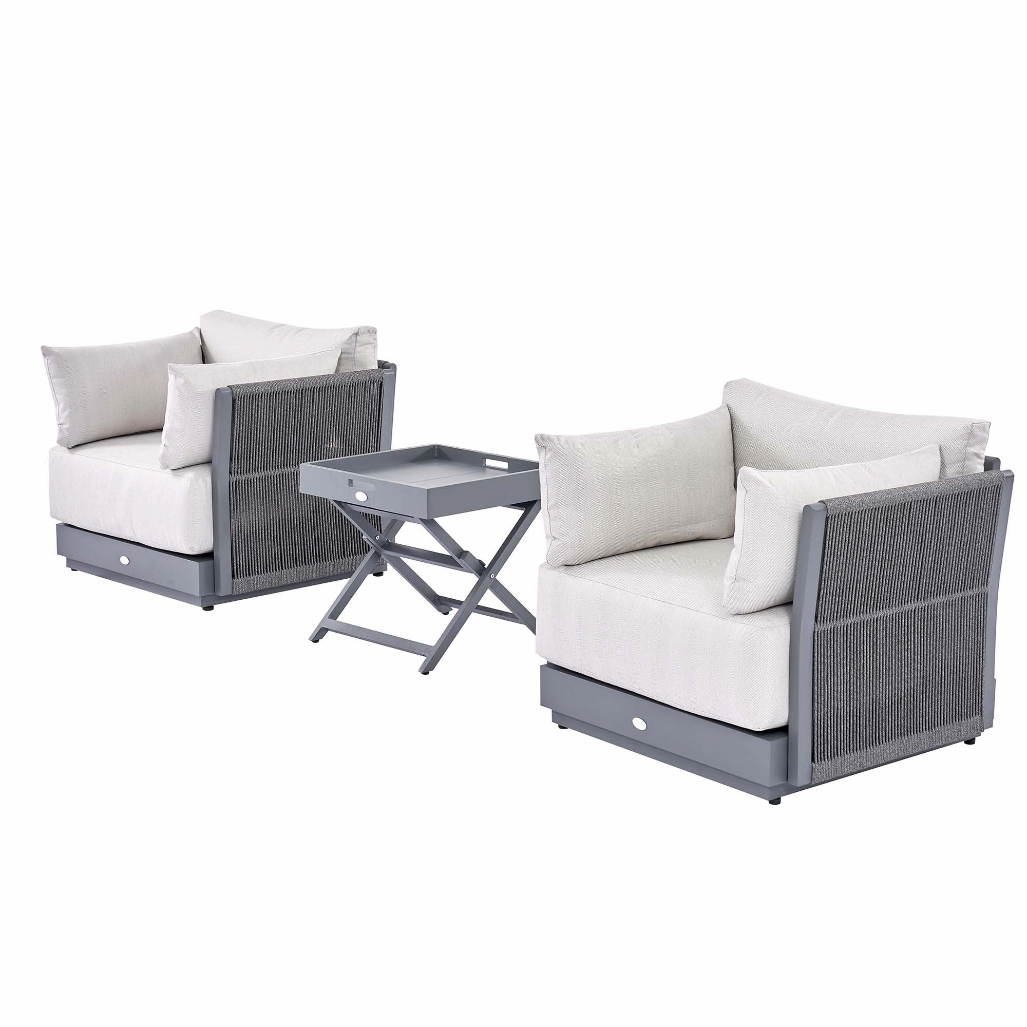 Pedra Rope and Aluminium Outdoor Bistro Set, Grey