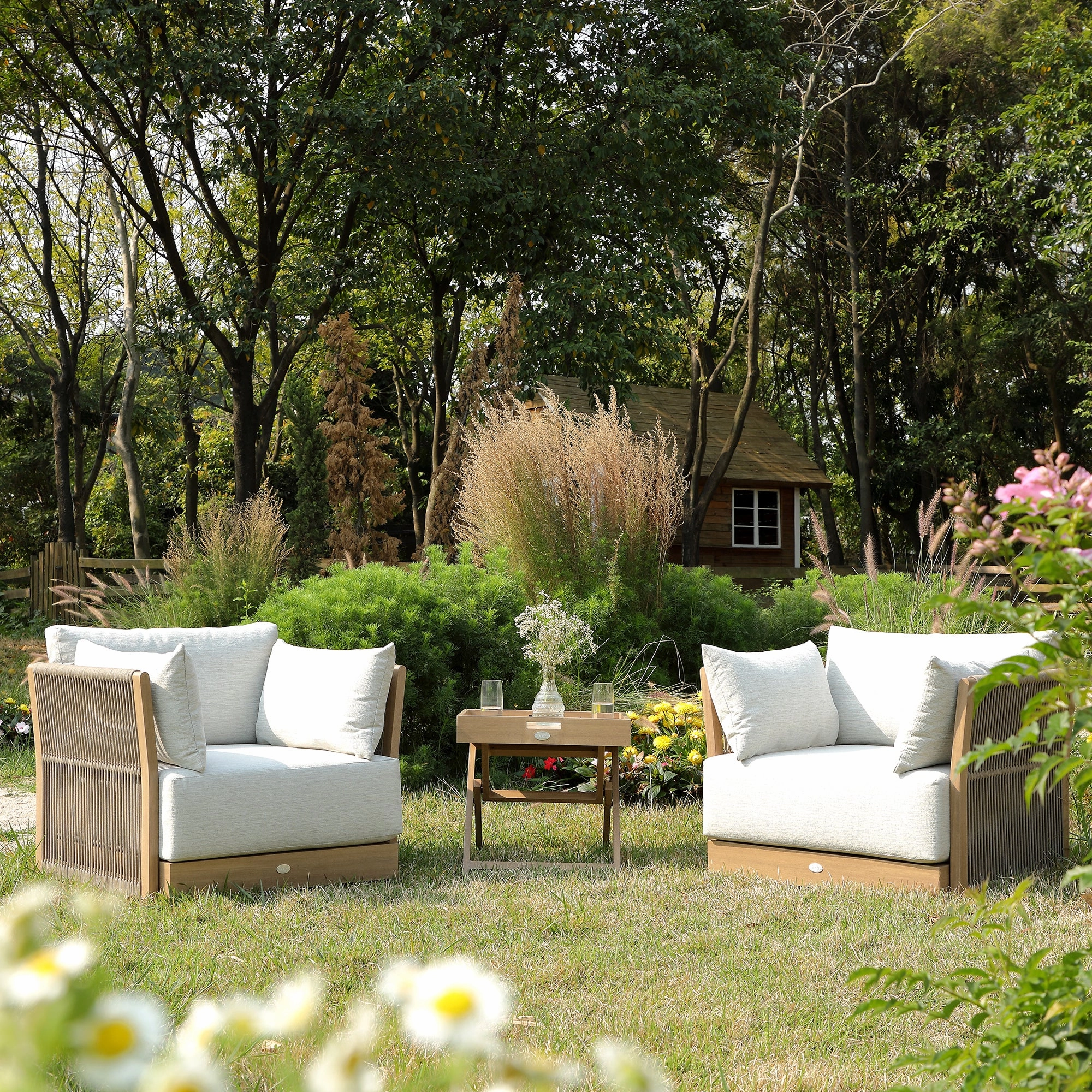 Pedra Rope and Aluminium Outdoor Bistro Set, Natural