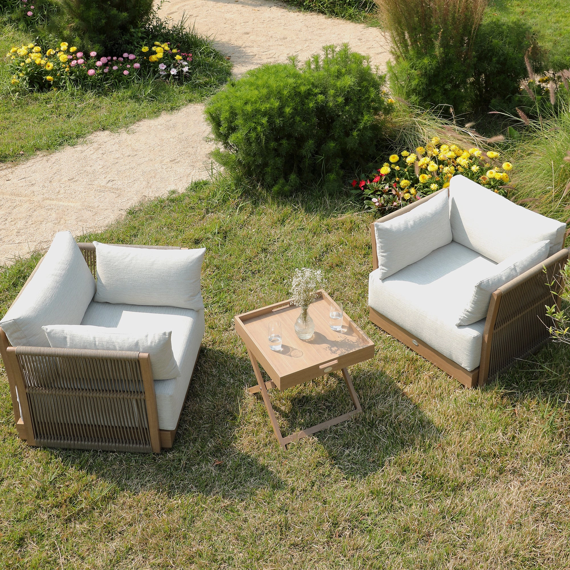 Pedra Rope and Aluminium Outdoor Bistro Set, Natural