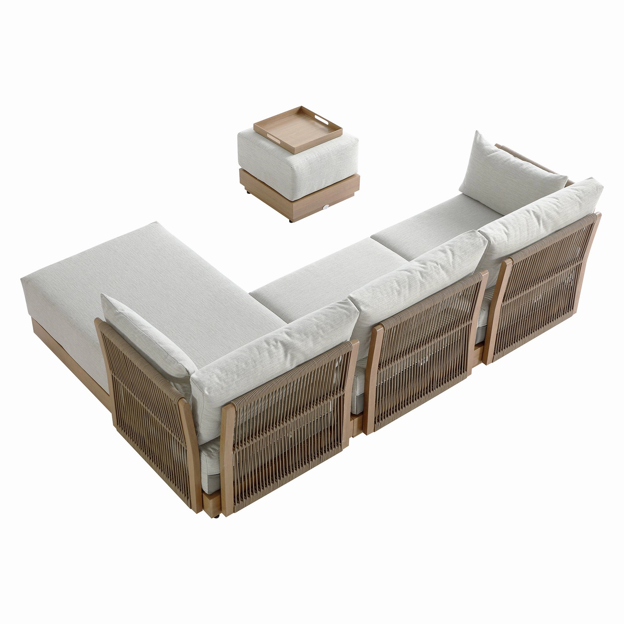 Pedra Rope and Aluminium Outdoor Chaise Sofa Set, Natural