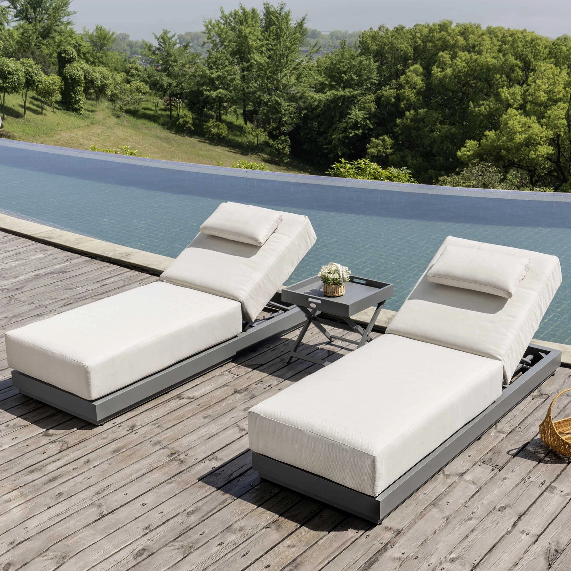 Pedra Rope and Aluminium Outdoor Sun Lounger and Side Table Set, Grey