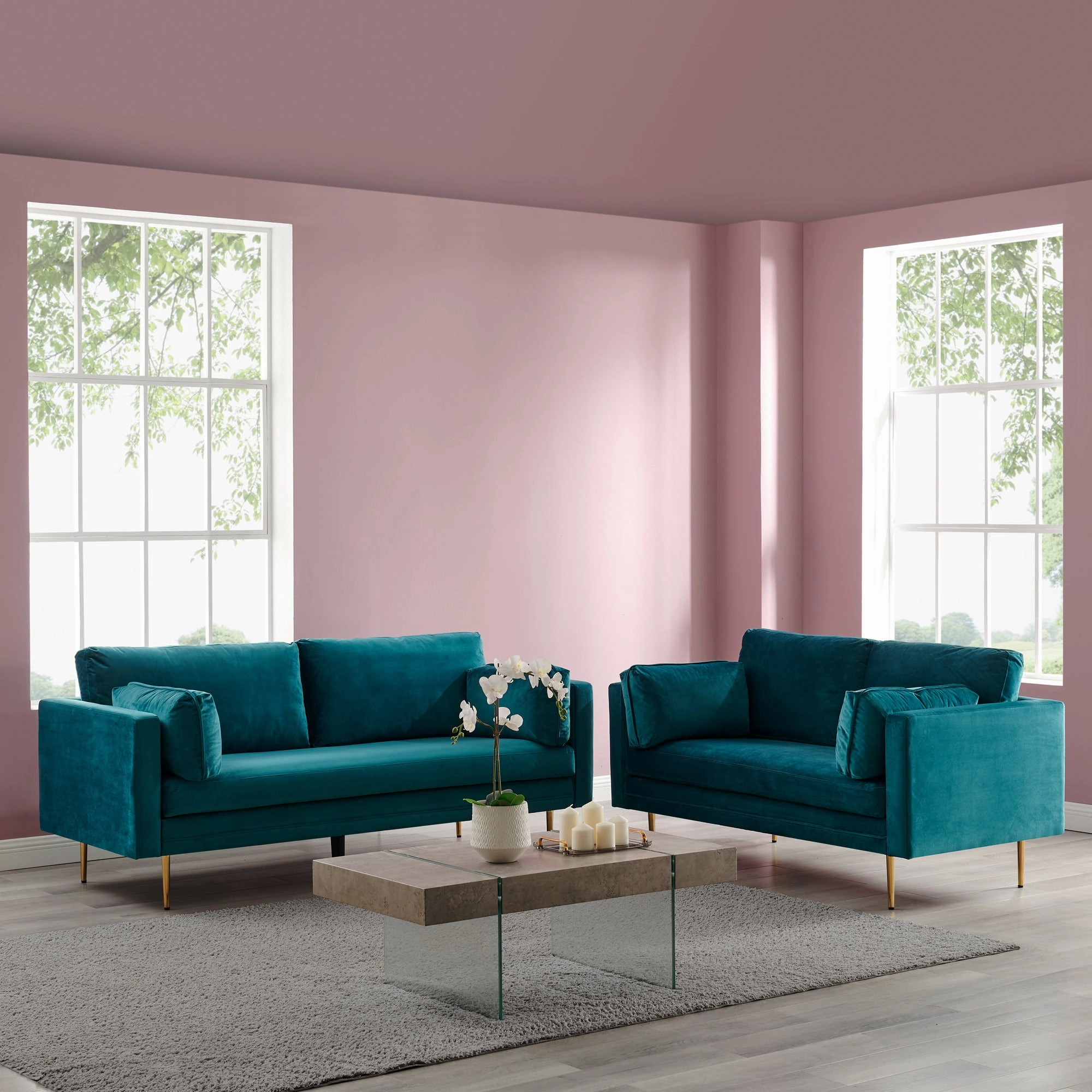 Pelham Teal Blue Velvet Fabric Sofa