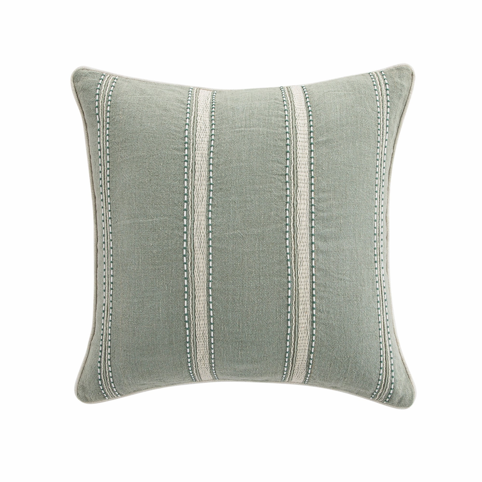 Pembroke Stripe 100% Linen Green Cushion