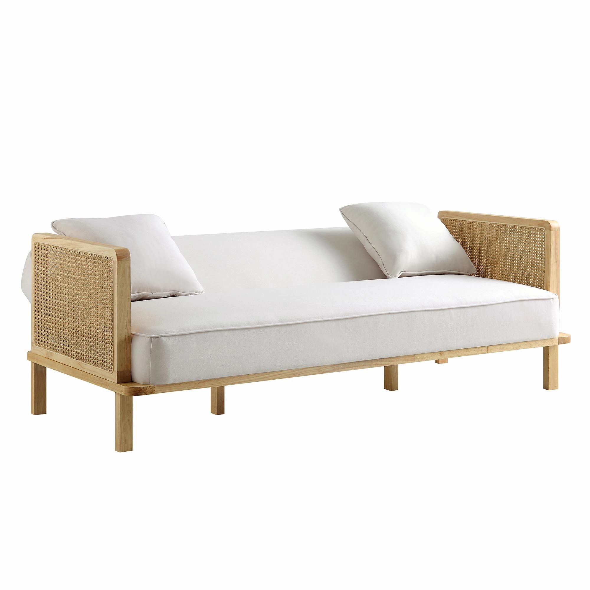 Pienza Cane Sofa Bed, Beige Woven Fabric with Natural Solid Oak Frame