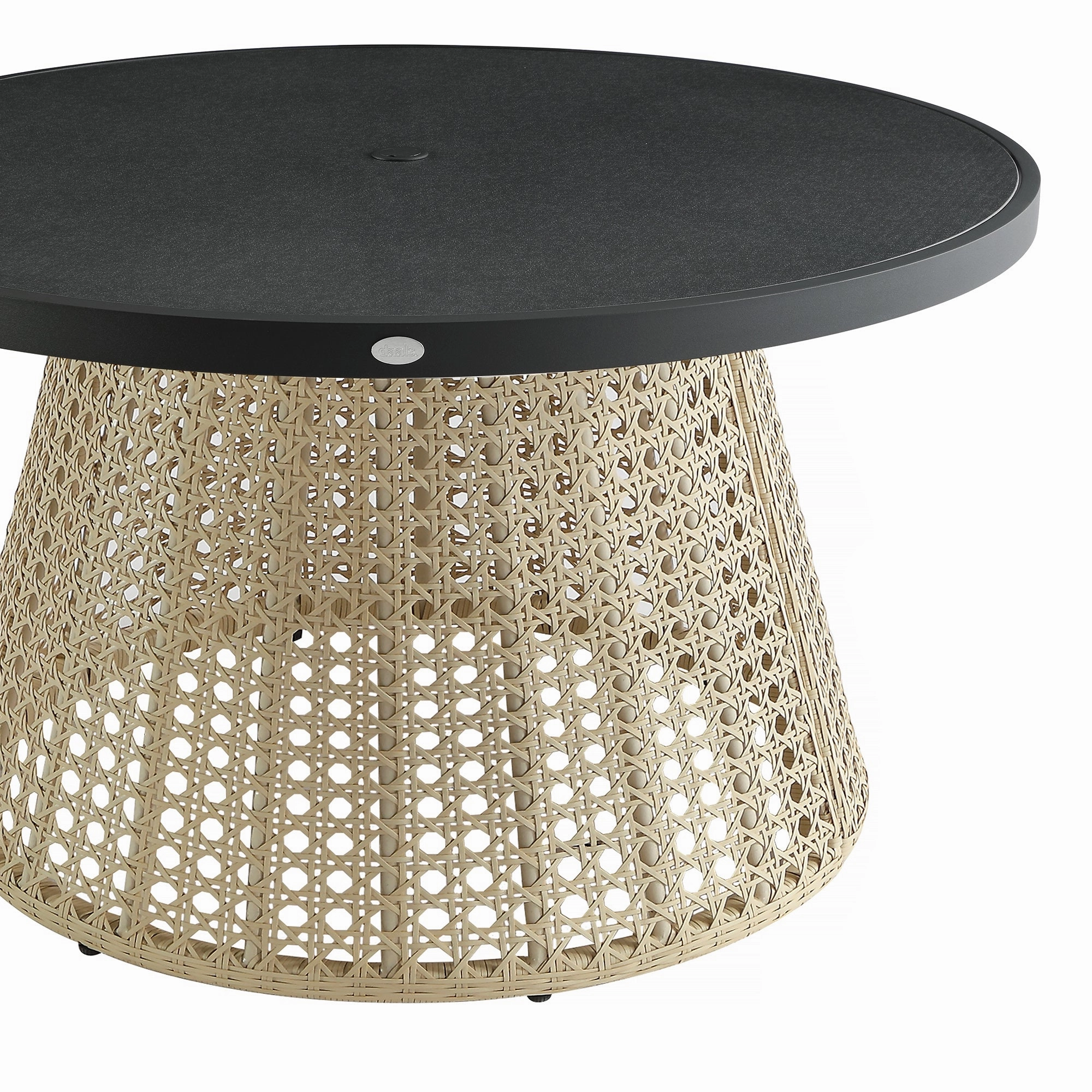 Pienza Outdoor Rattan 6-Seater Round Dining Set, Oatmeal Fabric with Black Frame