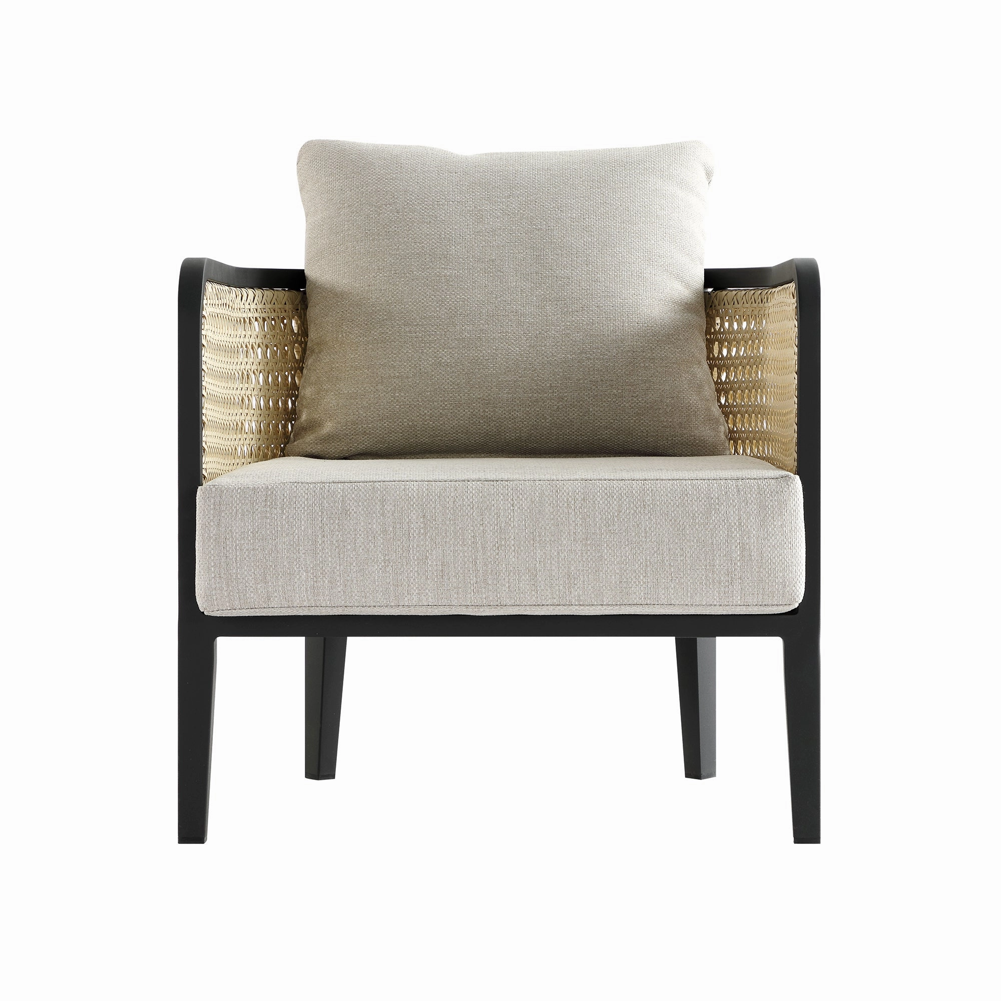 Pienza Outdoor Rattan Corner Sofa Set, Oatmeal Fabric with Black Frame